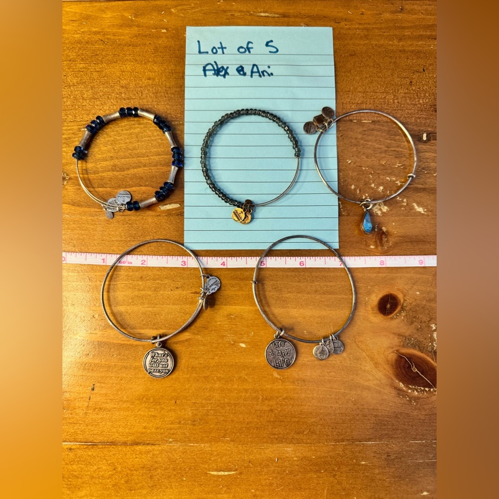 Alex & Ani Rafaelian Silver Blue Beaded Bamboo Beaded Bangle Bracelet & 4 more